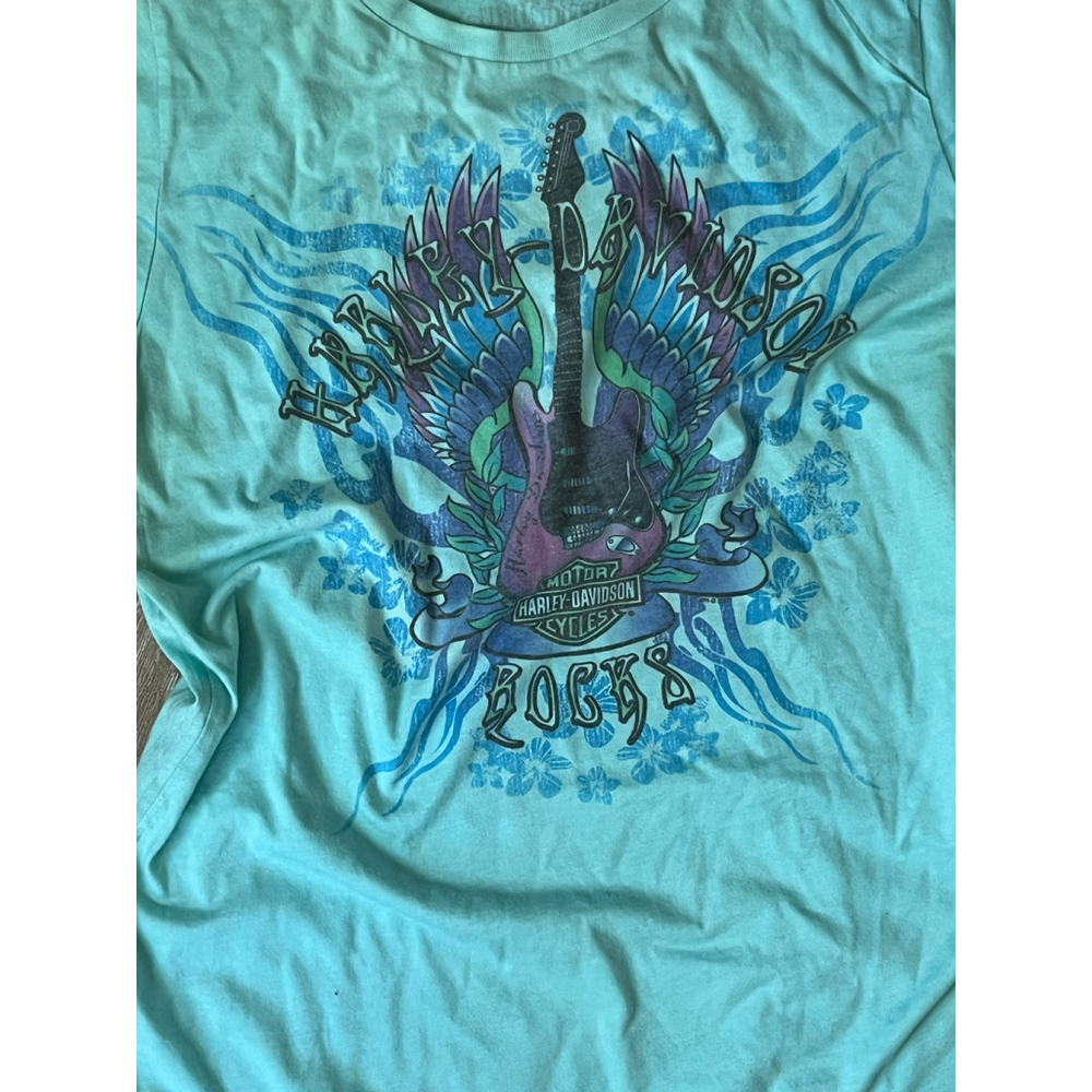 Harley-Davidson Women's XL Teal Graphic Tee Guitar Rocks Green Valley CA - Picture 3 of 11